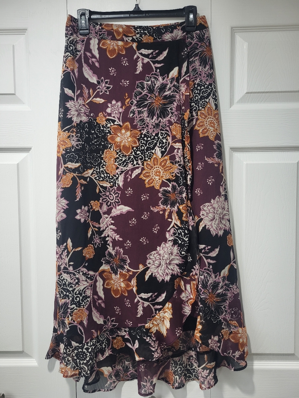 Maurices Floral Maxi Skirt in Plum, Black and Gold, Size S